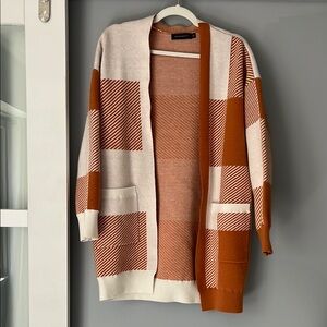 Orange and Cream Checkered Cardigan